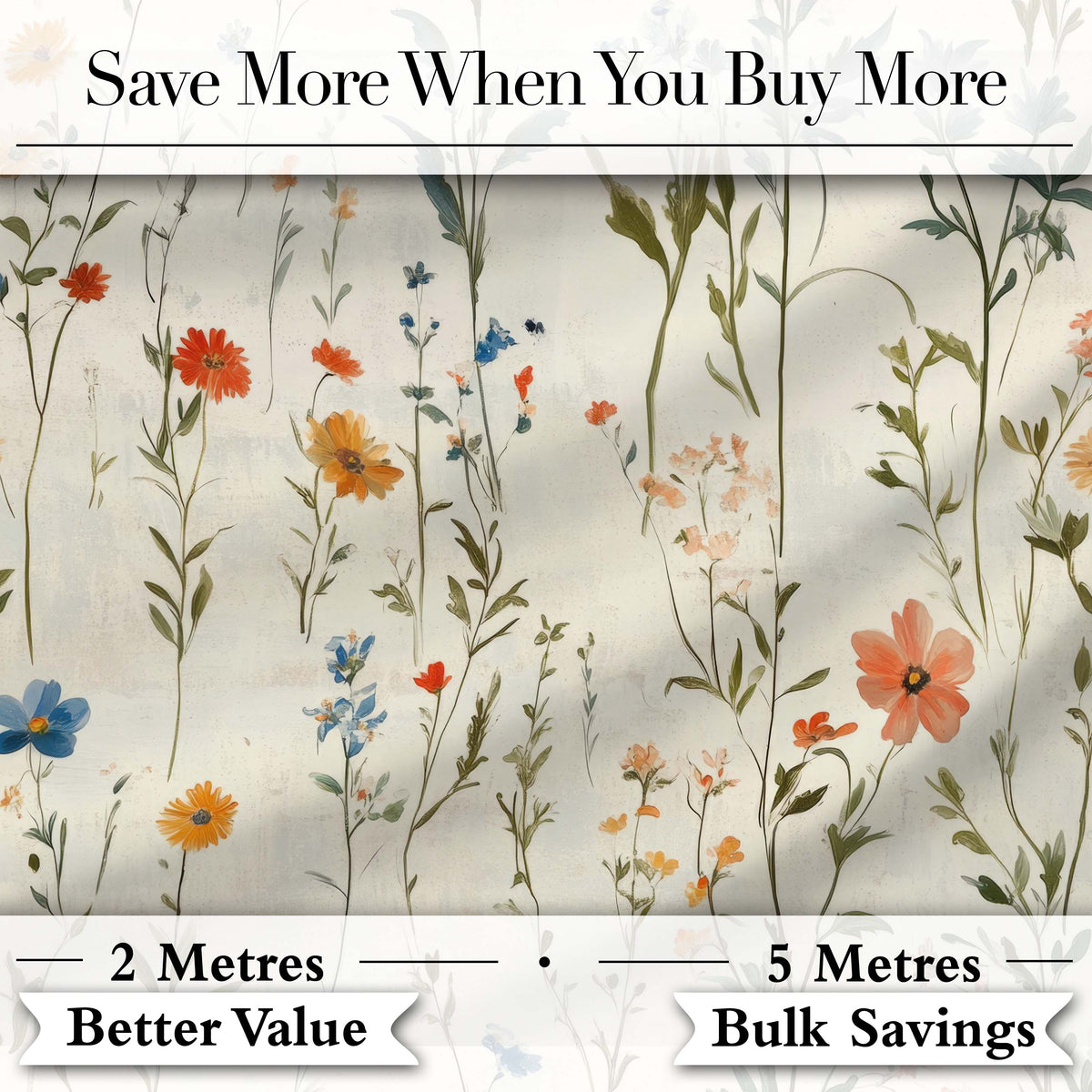 Soft Vintage Botanical Wildflowers on Cream Seamless Pattern Digital Print Fabric by the Metre UK Sewing Quilting Textile