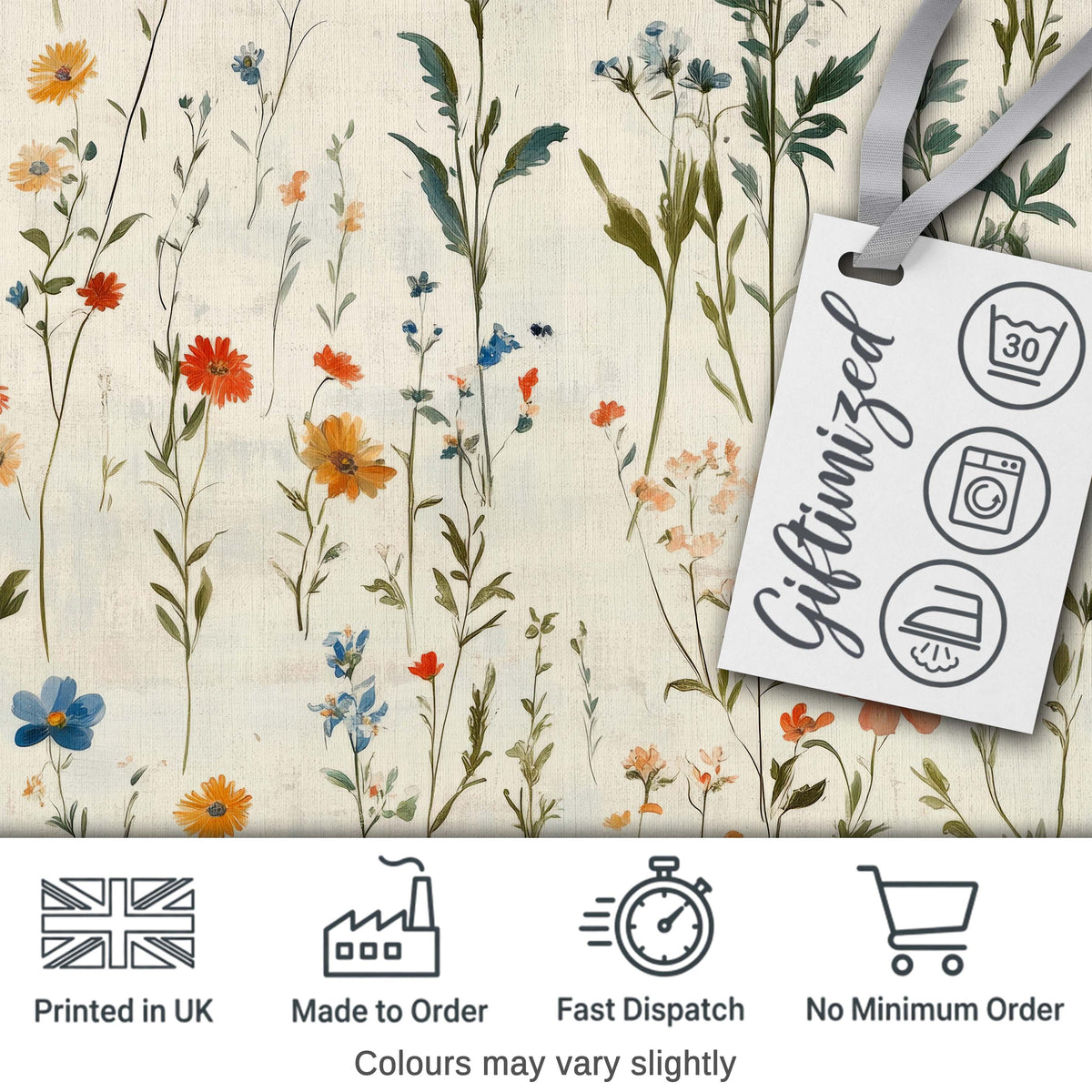 Soft Vintage Botanical Wildflowers on Cream Seamless Pattern Digital Print Fabric by the Metre UK Sewing Quilting Textile