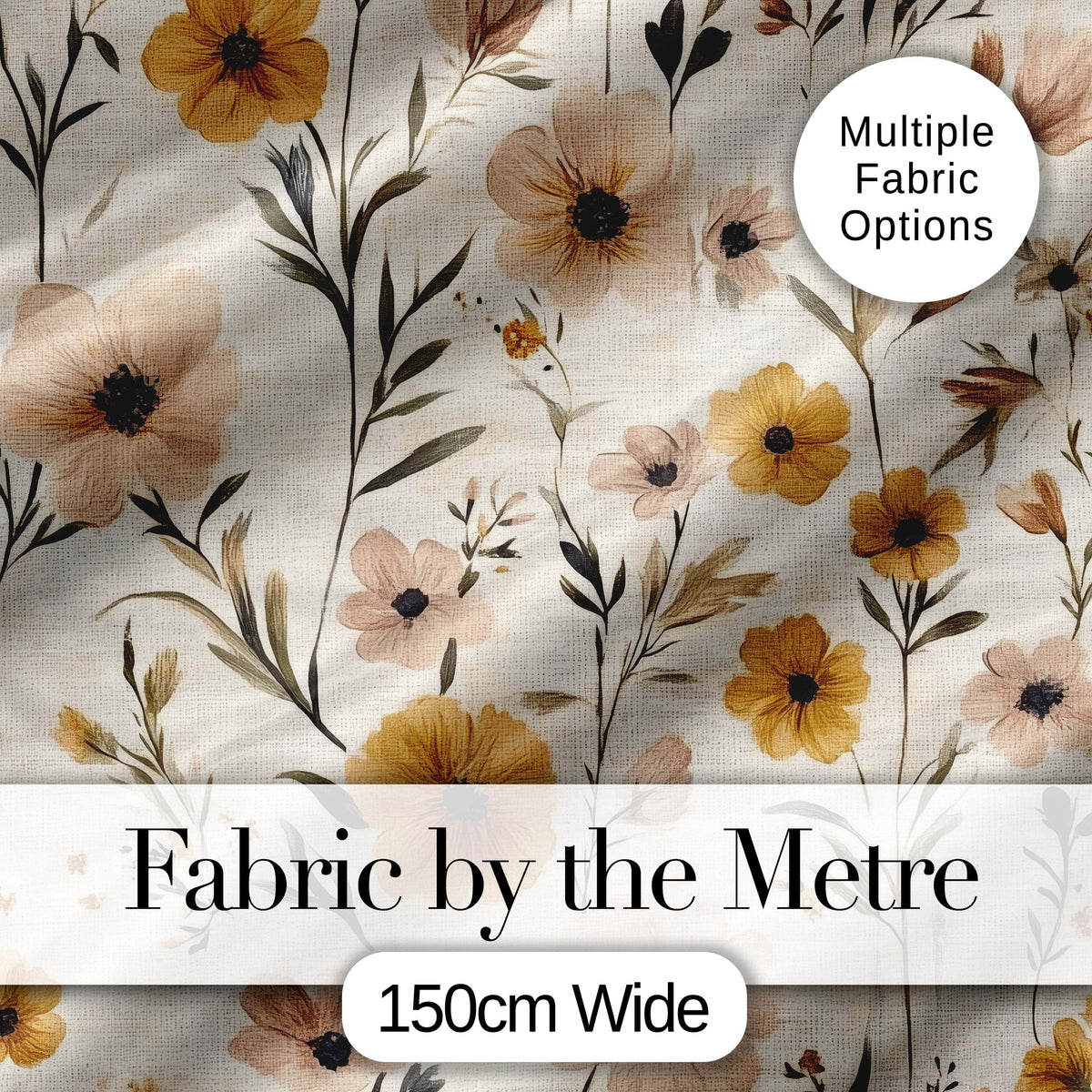 Neutral Linen Style Floral Botanical Seamless Pattern Digital Print Fabric by the Metre UK Sewing Quilting Textile