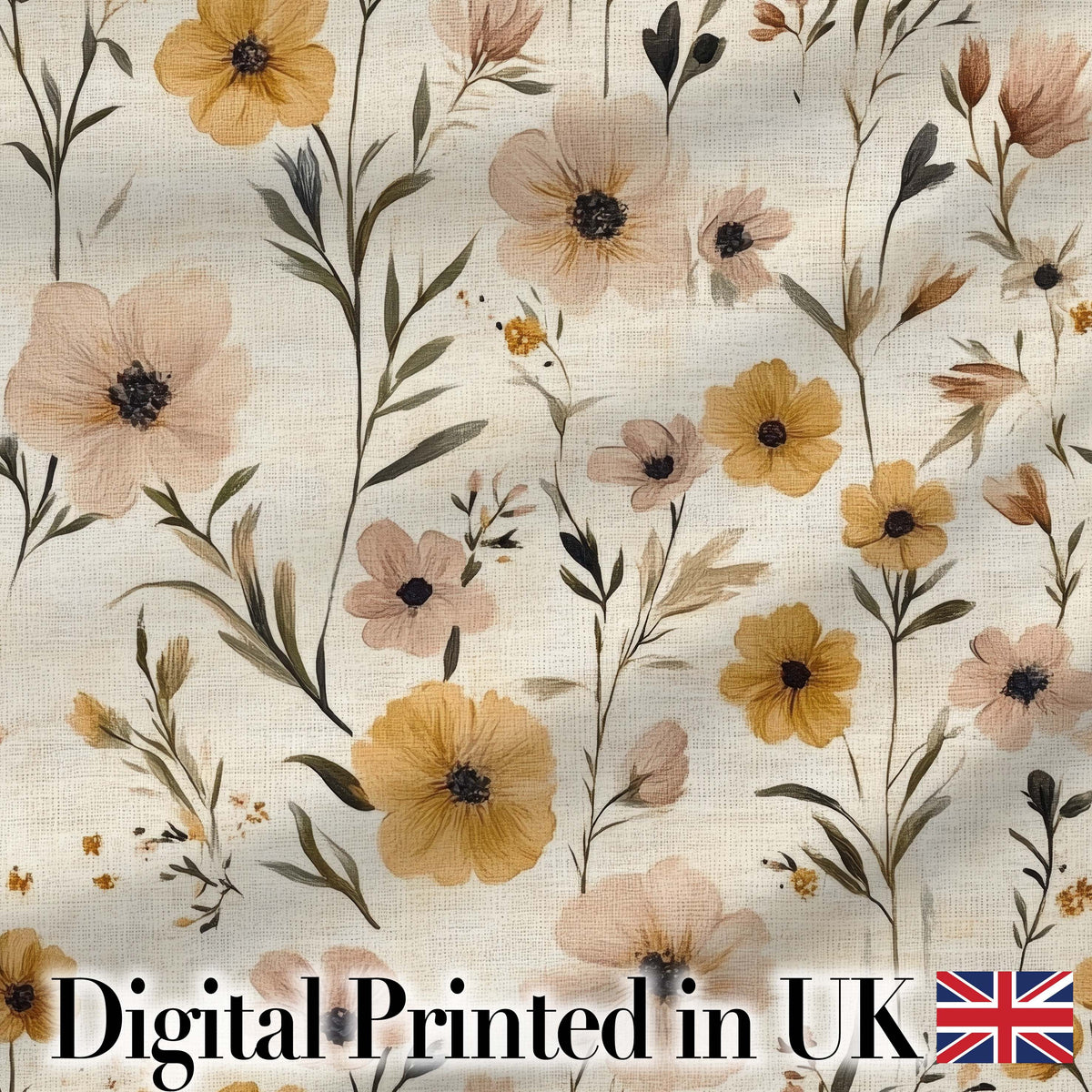 Neutral Linen Style Floral Botanical Seamless Pattern Digital Print Fabric by the Metre UK Sewing Quilting Textile