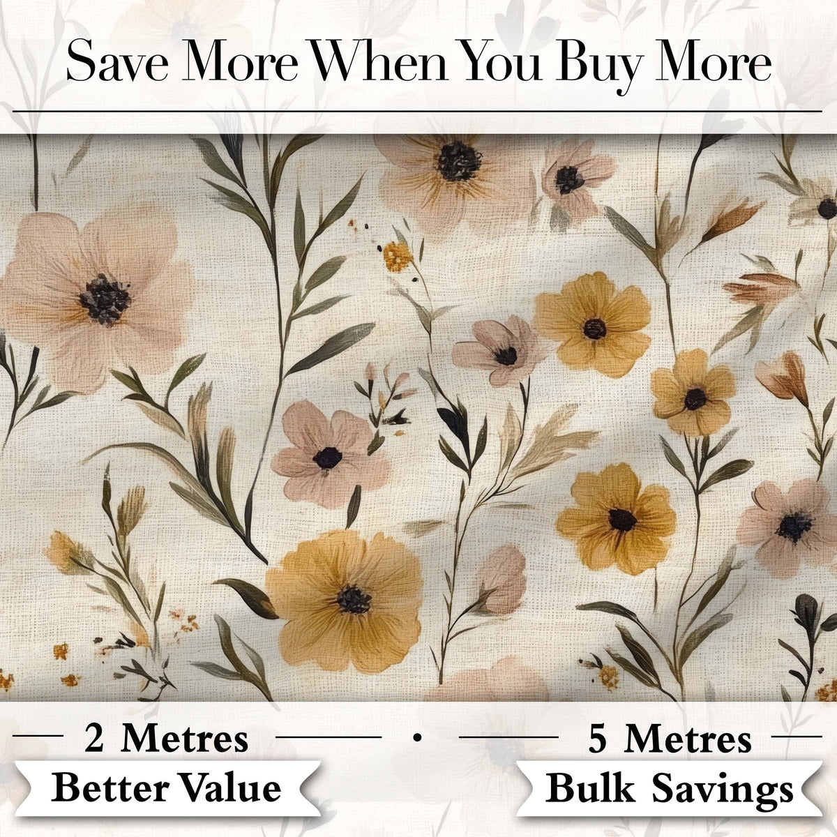 Neutral Linen Style Floral Botanical Seamless Pattern Digital Print Fabric by the Metre UK Sewing Quilting Textile