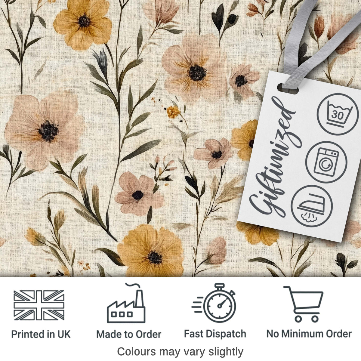Neutral Linen Style Floral Botanical Seamless Pattern Digital Print Fabric by the Metre UK Sewing Quilting Textile