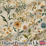Soft Vintage Wildflower Botanical on Warm Neutral Background Seamless Pattern Digital Print Fabric by the Metre UK Sewing Quilting Textile