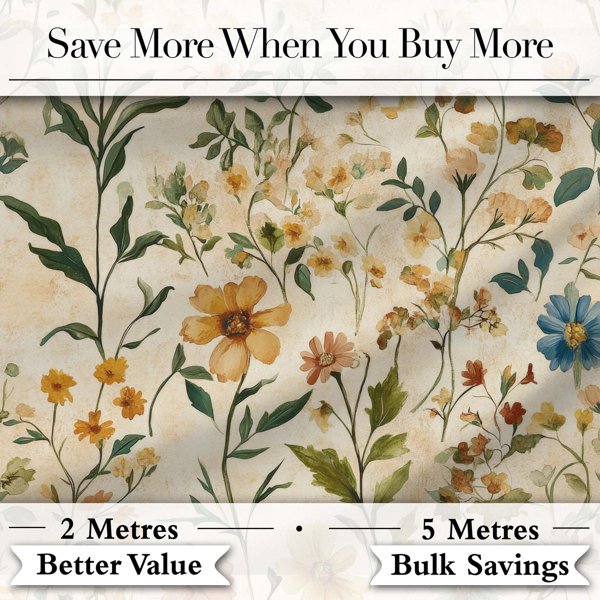 Soft Vintage Wildflower Botanical on Warm Neutral Background Seamless Pattern Digital Print Fabric by the Metre UK Sewing Quilting Textile