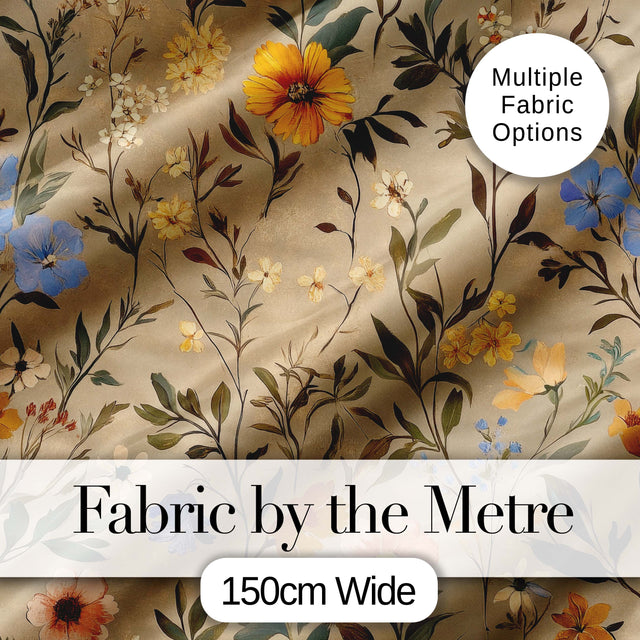 Elegant Garden Wildflowers in Soft Neutral Tones Seamless Pattern Digital Print Fabric by the Metre UK Sewing Quilting Textile