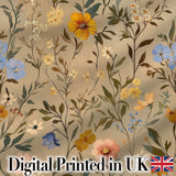Elegant Garden Wildflowers in Soft Neutral Tones Seamless Pattern Digital Print Fabric by the Metre UK Sewing Quilting Textile