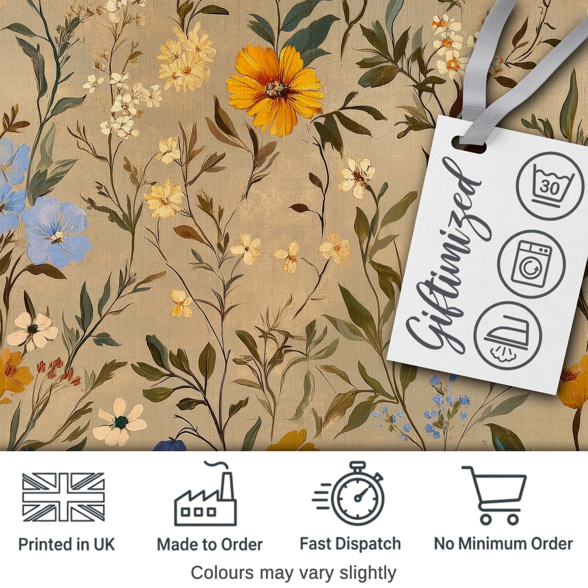 Elegant Garden Wildflowers in Soft Neutral Tones Seamless Pattern Digital Print Fabric by the Metre UK Sewing Quilting Textile