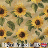 Golden Sunflower Floral Rustic Garden Seamless Pattern Digital Print Fabric by the Metre UK Sewing Quilting Textile