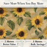 Golden Sunflower Floral Rustic Garden Seamless Pattern Digital Print Fabric by the Metre UK Sewing Quilting Textile