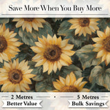 Rich Painterly Sunflower Floral Dark Background Seamless Pattern Digital Print Fabric by the Metre UK Sewing Quilting Textile