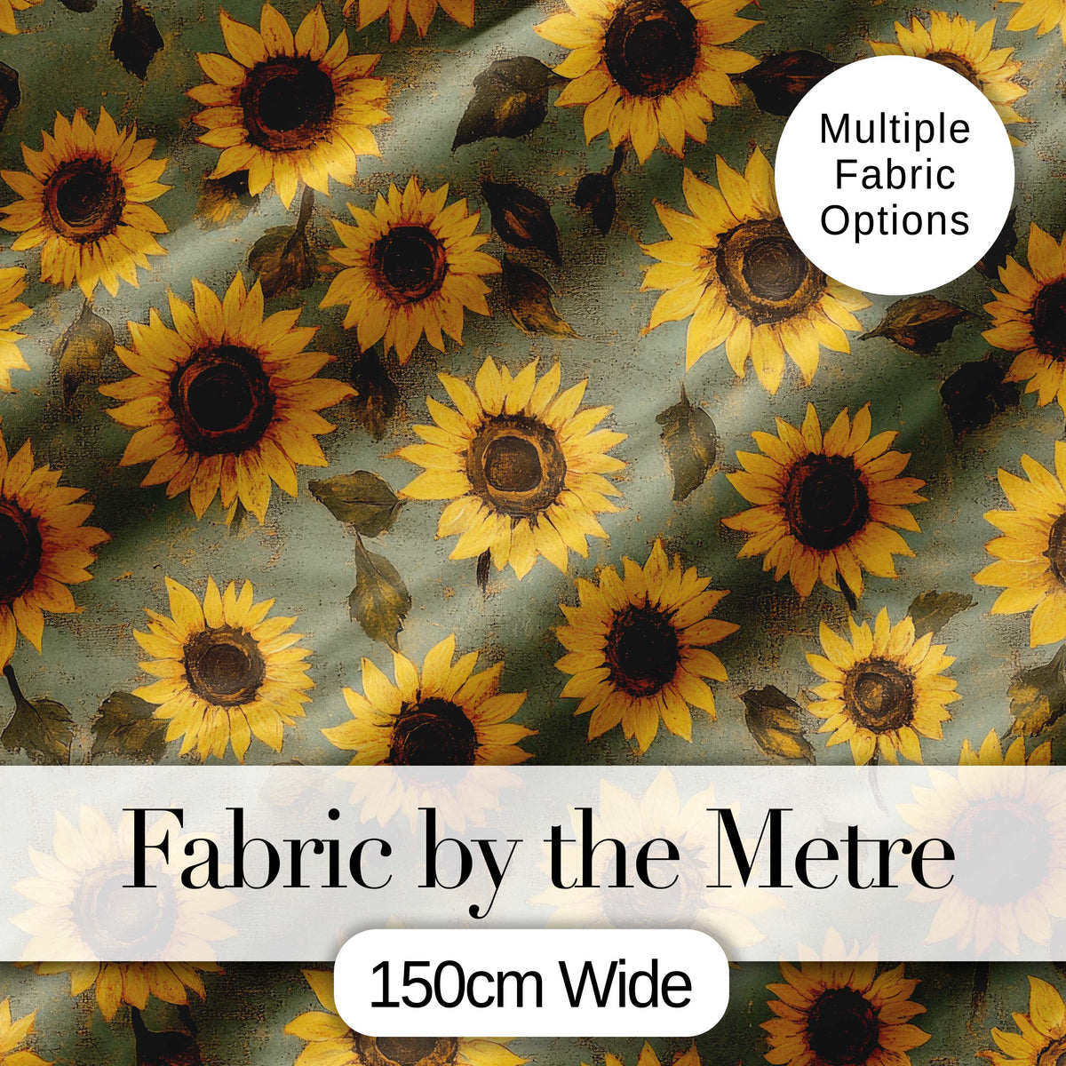 Golden Sunflower Floral on Textured Blue Background Seamless Pattern Digital Print Fabric by the Metre UK Sewing Quilting Textile