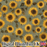 Golden Sunflower Floral on Textured Blue Background Seamless Pattern Digital Print Fabric by the Metre UK Sewing Quilting Textile