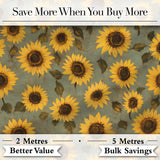Golden Sunflower Floral on Textured Blue Background Seamless Pattern Digital Print Fabric by the Metre UK Sewing Quilting Textile