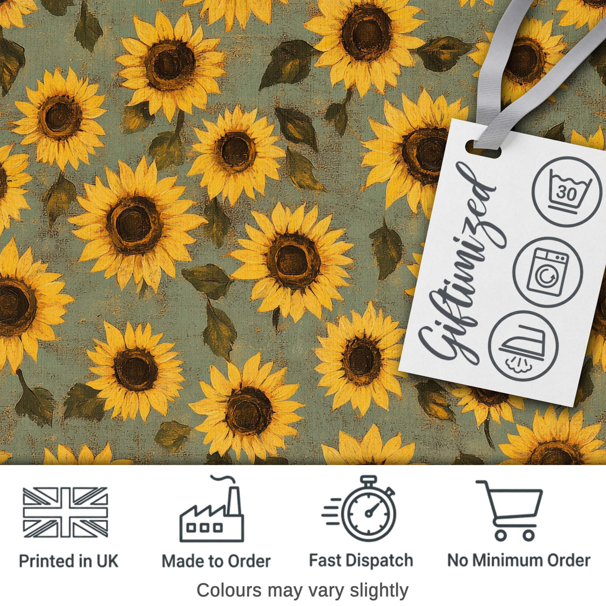 Golden Sunflower Floral on Textured Blue Background Seamless Pattern Digital Print Fabric by the Metre UK Sewing Quilting Textile