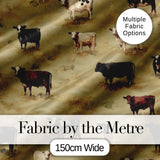 Farm Cow Cattle Pasture Illustration Seamless Pattern Digital Print Fabric by the Metre UK Sewing Quilting Textile