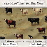 Farm Cow Cattle Pasture Illustration Seamless Pattern Digital Print Fabric by the Metre UK Sewing Quilting Textile