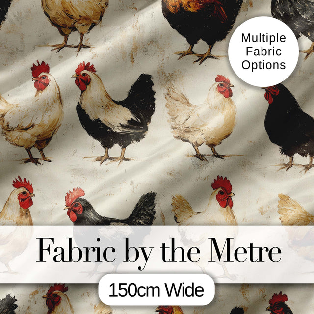 Country Farm Chicken Variety Illustration Seamless Pattern Digital Print Fabric by the Metre UK Sewing Quilting Textile