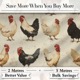 Country Farm Chicken Variety Illustration Seamless Pattern Digital Print Fabric by the Metre UK Sewing Quilting Textile