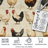 Country Farm Chicken Variety Illustration Seamless Pattern Digital Print Fabric by the Metre UK Sewing Quilting Textile