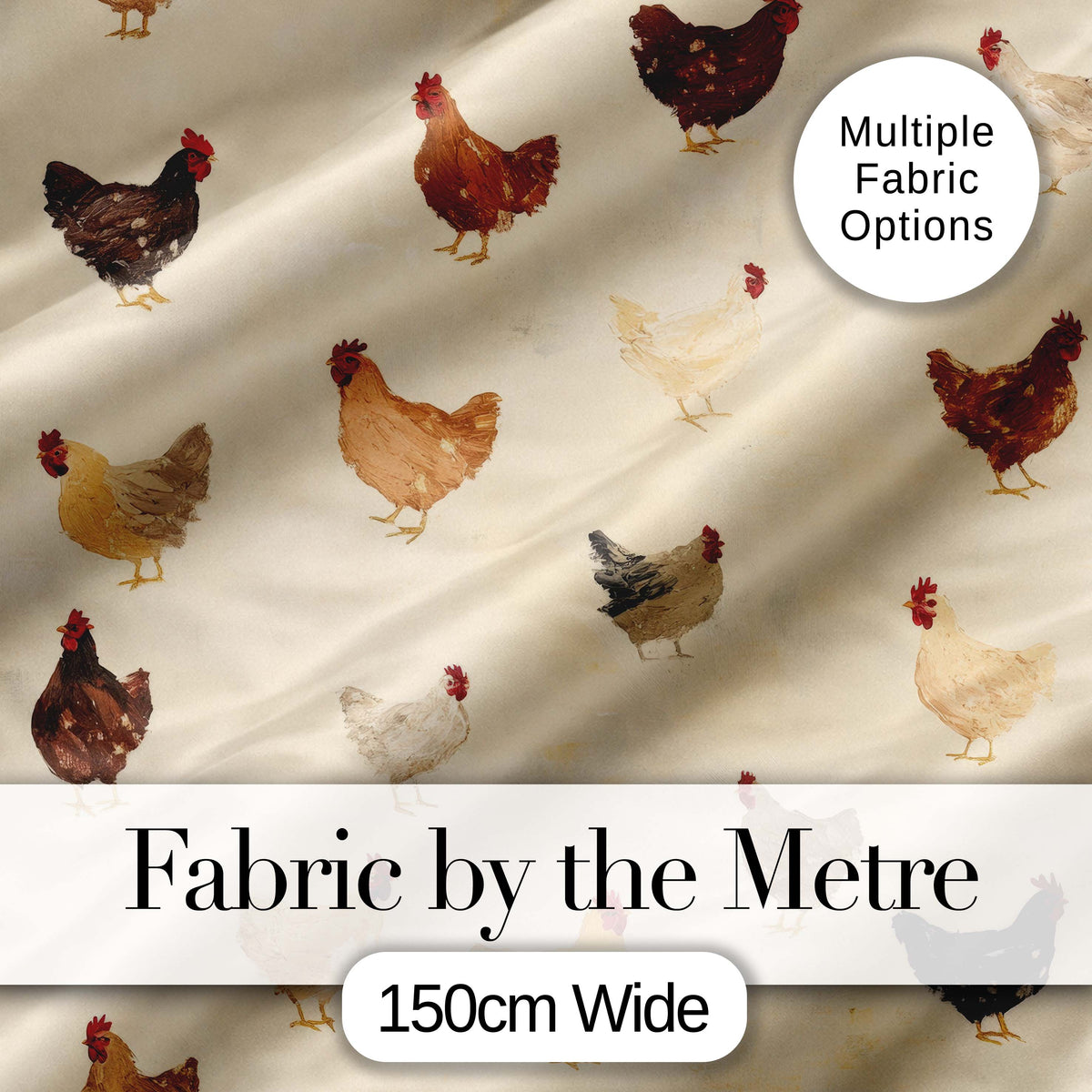 Vintage Farm Chicken Hen Illustration Soft Neutral Background Seamless Pattern Digital Print Fabric by the Metre UK Sewing Quilting Textile
