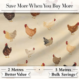 Vintage Farm Chicken Hen Illustration Soft Neutral Background Seamless Pattern Digital Print Fabric by the Metre UK Sewing Quilting Textile