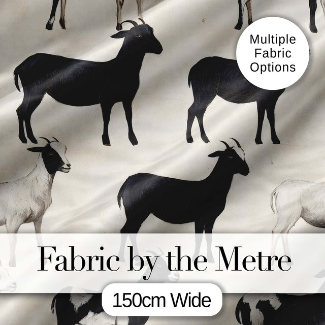 Minimal Goat Farm Animal Illustration Soft Neutral Seamless Pattern Digital Print Fabric by the Metre UK Sewing Quilting Textile