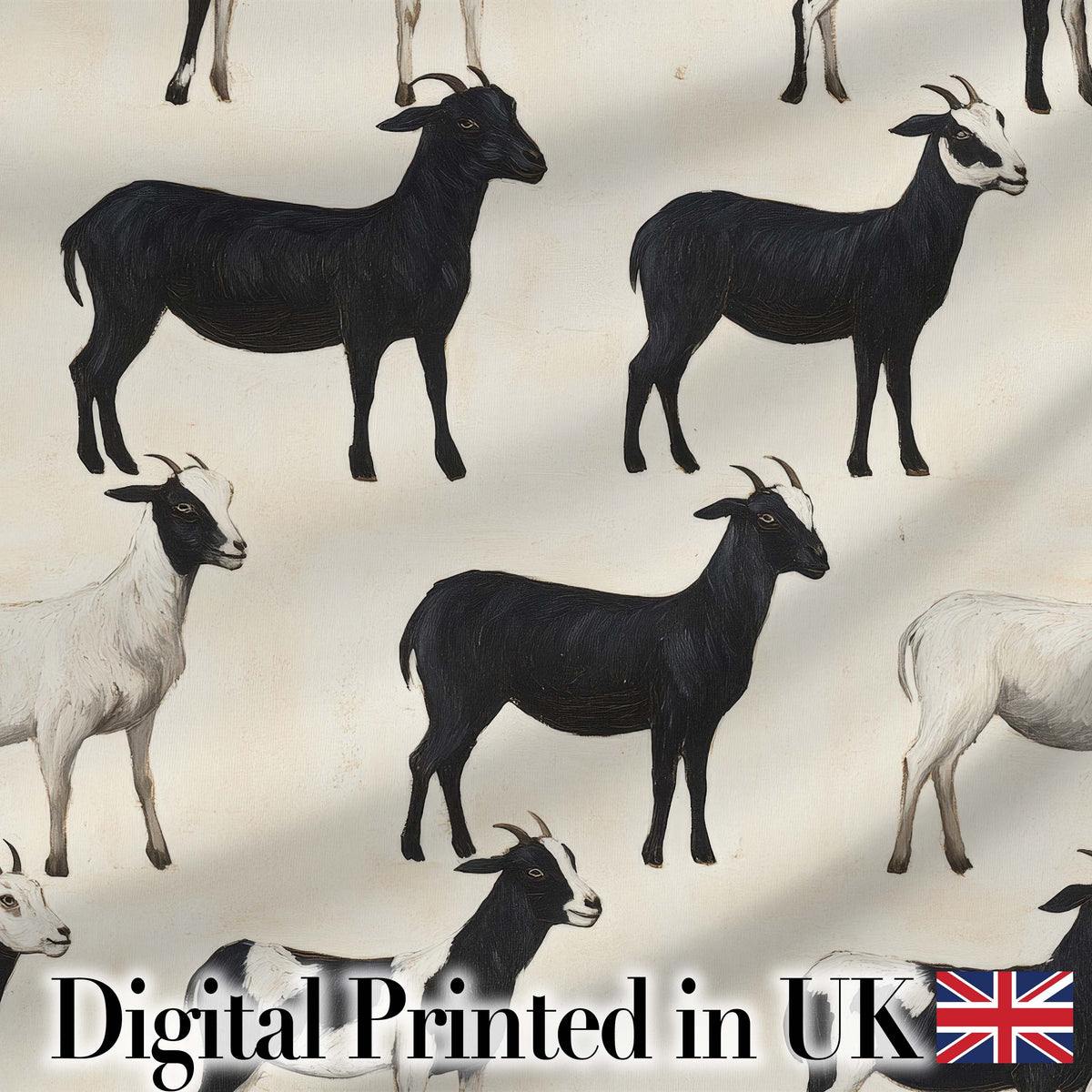Minimal Goat Farm Animal Illustration Soft Neutral Seamless Pattern Digital Print Fabric by the Metre UK Sewing Quilting Textile