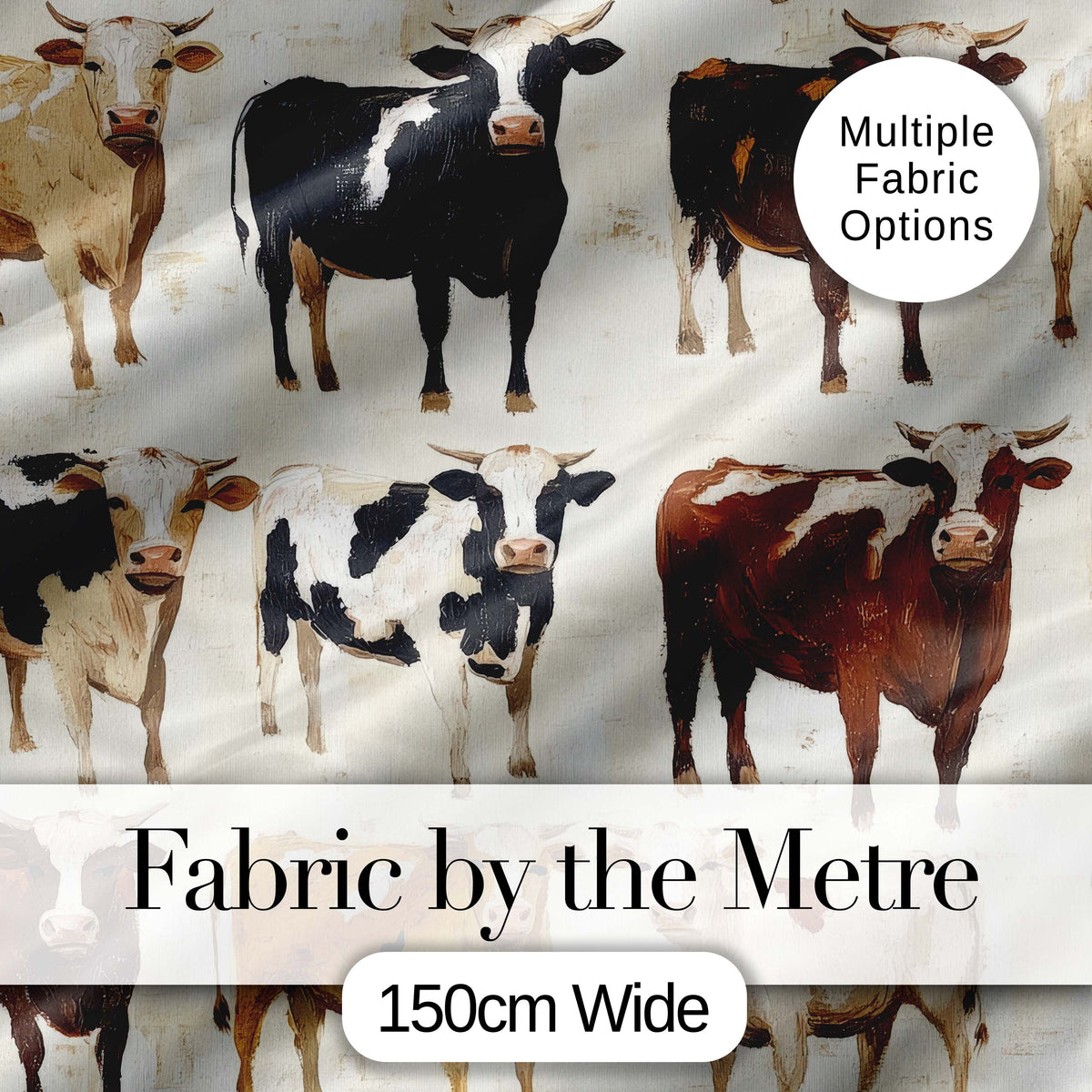 Classic Cow Herd Farm Animal Illustration Seamless Pattern Digital Print Fabric by the Metre UK Sewing Quilting Textile