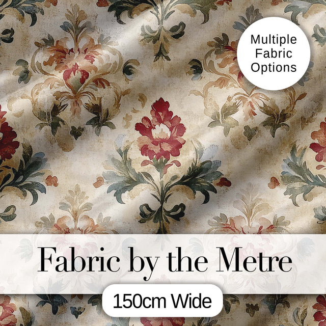 Vintage Damask Floral Motif Soft Neutral Background Seamless Pattern Digital Print Fabric by the Metre UK Sewing Quilting Textile