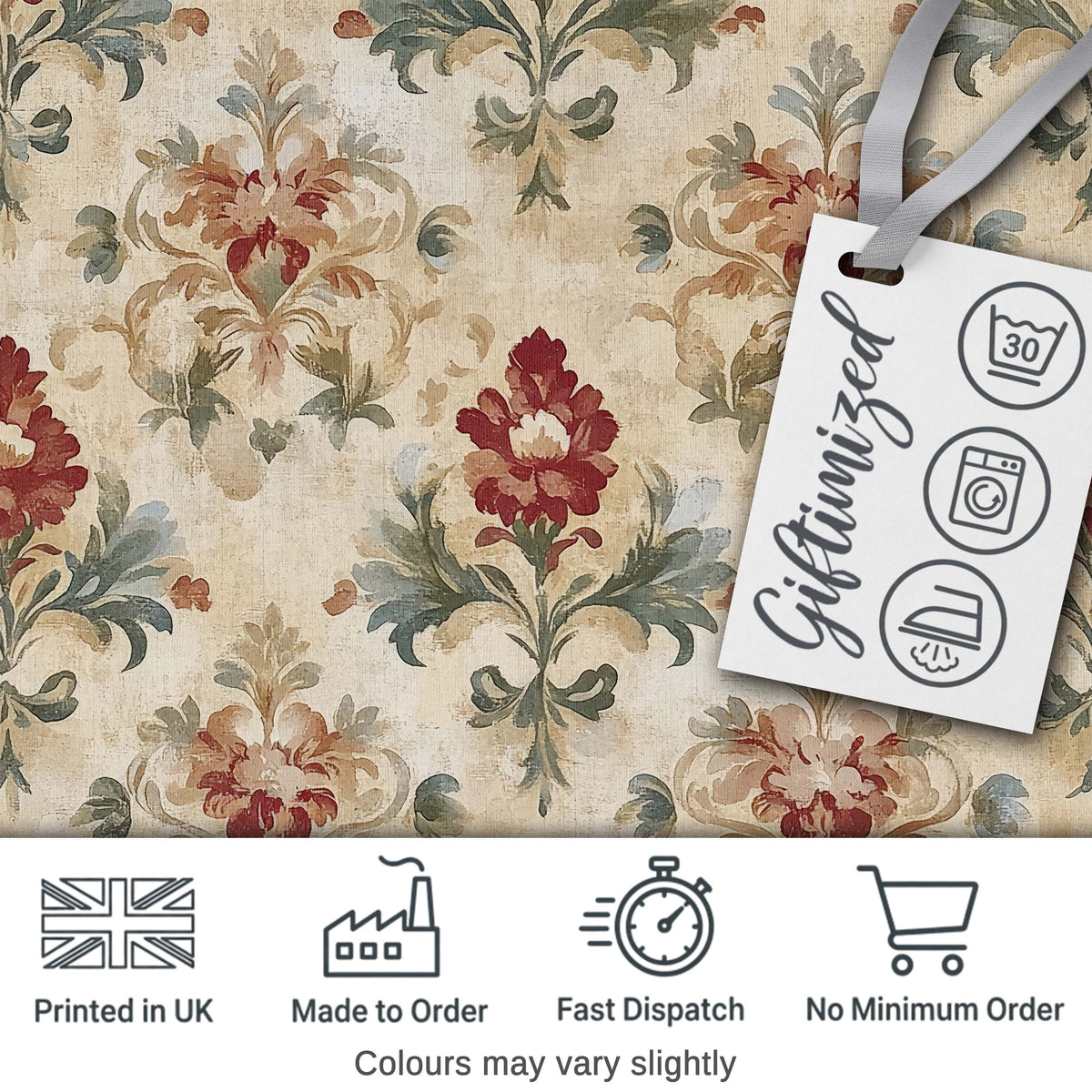 Vintage Damask Floral Motif Soft Neutral Background Seamless Pattern Digital Print Fabric by the Metre UK Sewing Quilting Textile