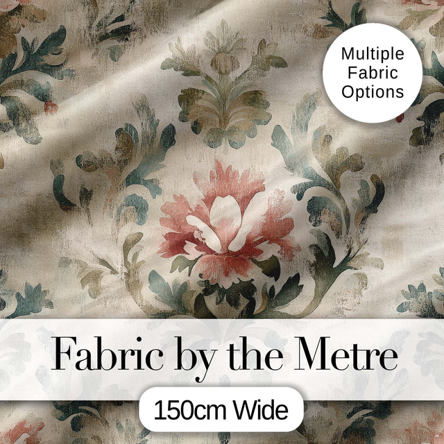 Distressed Vintage Floral Damask Soft Muted Background Seamless Pattern Digital Print Fabric by the Metre UK Sewing Quilting Textile