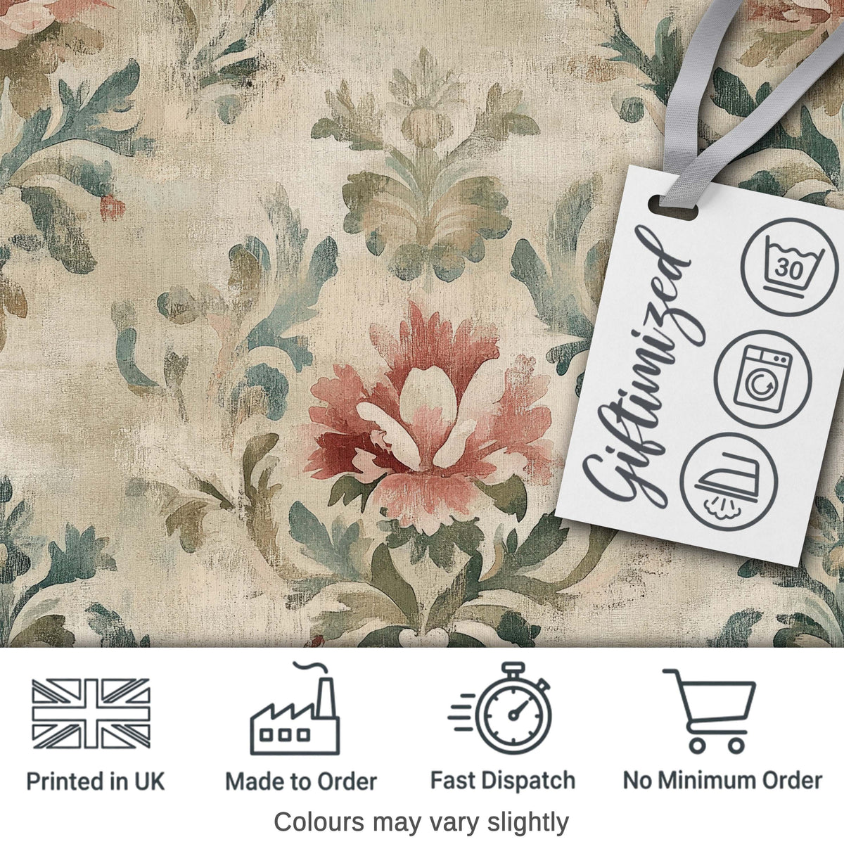 Distressed Vintage Floral Damask Soft Muted Background Seamless Pattern Digital Print Fabric by the Metre UK Sewing Quilting Textile