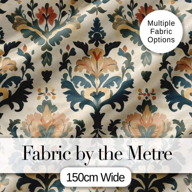 Classic Ornamental Damask Floral Symmetry Seamless Pattern Digital Print Fabric by the Metre UK Sewing Quilting Textile