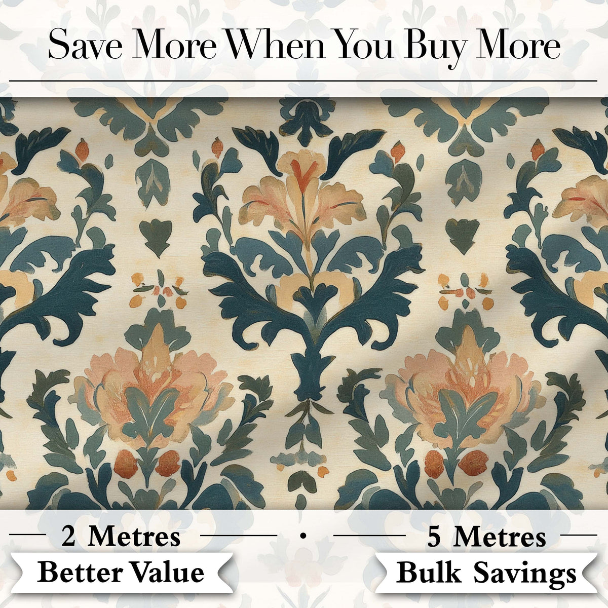 Classic Ornamental Damask Floral Symmetry Seamless Pattern Digital Print Fabric by the Metre UK Sewing Quilting Textile