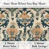 Classic Ornamental Damask Floral Symmetry Seamless Pattern Digital Print Fabric by the Metre UK Sewing Quilting Textile
