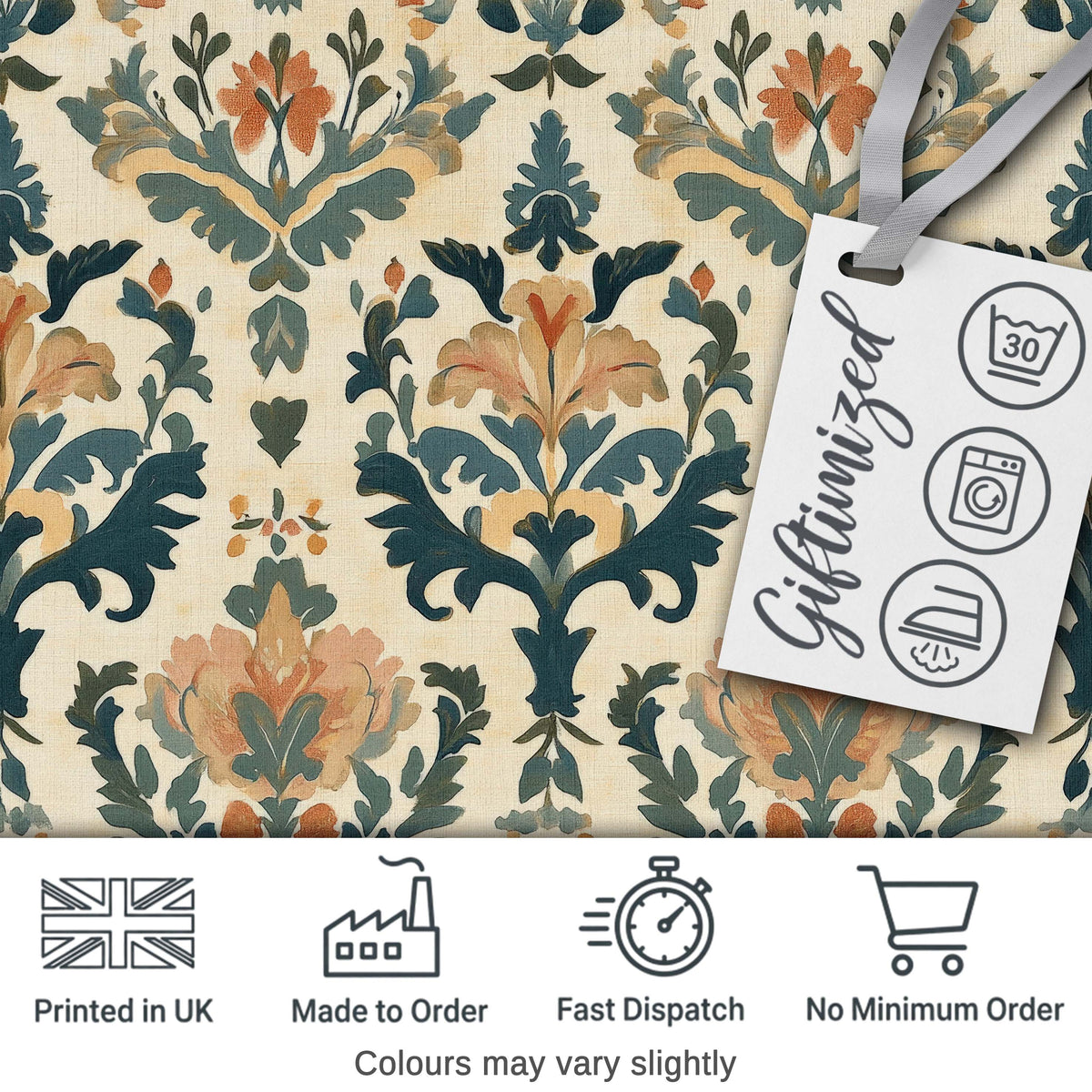 Classic Ornamental Damask Floral Symmetry Seamless Pattern Digital Print Fabric by the Metre UK Sewing Quilting Textile