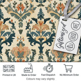 Classic Ornamental Damask Floral Symmetry Seamless Pattern Digital Print Fabric by the Metre UK Sewing Quilting Textile