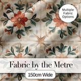 Vintage Tile Style Floral Motif Soft Neutral Seamless Pattern Digital Print Fabric by the Metre UK Sewing Quilting Textile