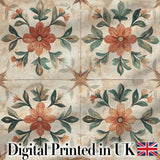 Vintage Tile Style Floral Motif Soft Neutral Seamless Pattern Digital Print Fabric by the Metre UK Sewing Quilting Textile