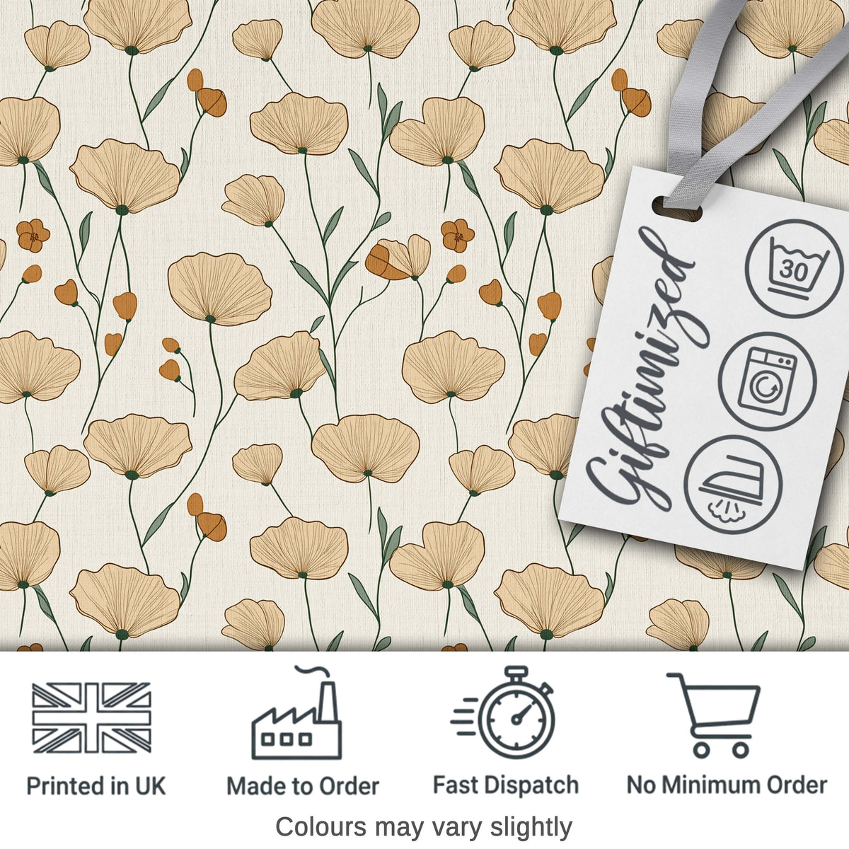 Minimalist Floral Stem Pattern with Botanical Elements Seamless Design Digital Print Fabric by the Metre UK Sewing Quilting Textile