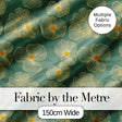 Luxury Teal Background Gold Line Floral Blossoms Elegant Seamless Pattern Digital Print Fabric by the Metre UK Sewing Quilting Textile