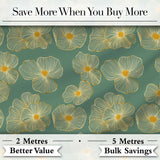 Luxury Teal Background Gold Line Floral Blossoms Elegant Seamless Pattern Digital Print Fabric by the Metre UK Sewing Quilting Textile