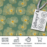 Luxury Teal Background Gold Line Floral Blossoms Elegant Seamless Pattern Digital Print Fabric by the Metre UK Sewing Quilting Textile