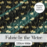 Elegant Dark Teal Floral Wildflower Pattern with Soft Yellow  Seamless Design Digital Print Fabric by the Metre UK Sewing Quilting Textile