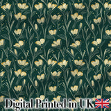 Elegant Dark Teal Floral Wildflower Pattern with Soft Yellow  Seamless Design Digital Print Fabric by the Metre UK Sewing Quilting Textile