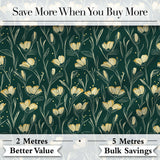 Elegant Dark Teal Floral Wildflower Pattern with Soft Yellow  Seamless Design Digital Print Fabric by the Metre UK Sewing Quilting Textile