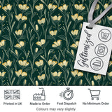 Elegant Dark Teal Floral Wildflower Pattern with Soft Yellow  Seamless Design Digital Print Fabric by the Metre UK Sewing Quilting Textile