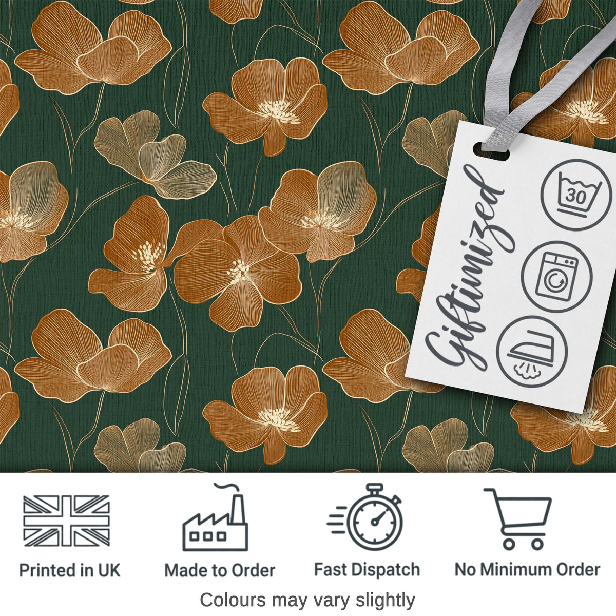 Rustic Autumn Floral Pattern with Warm and Deep Green Seamless Design Digital Print Fabric by the Metre UK Sewing Quilting Textile