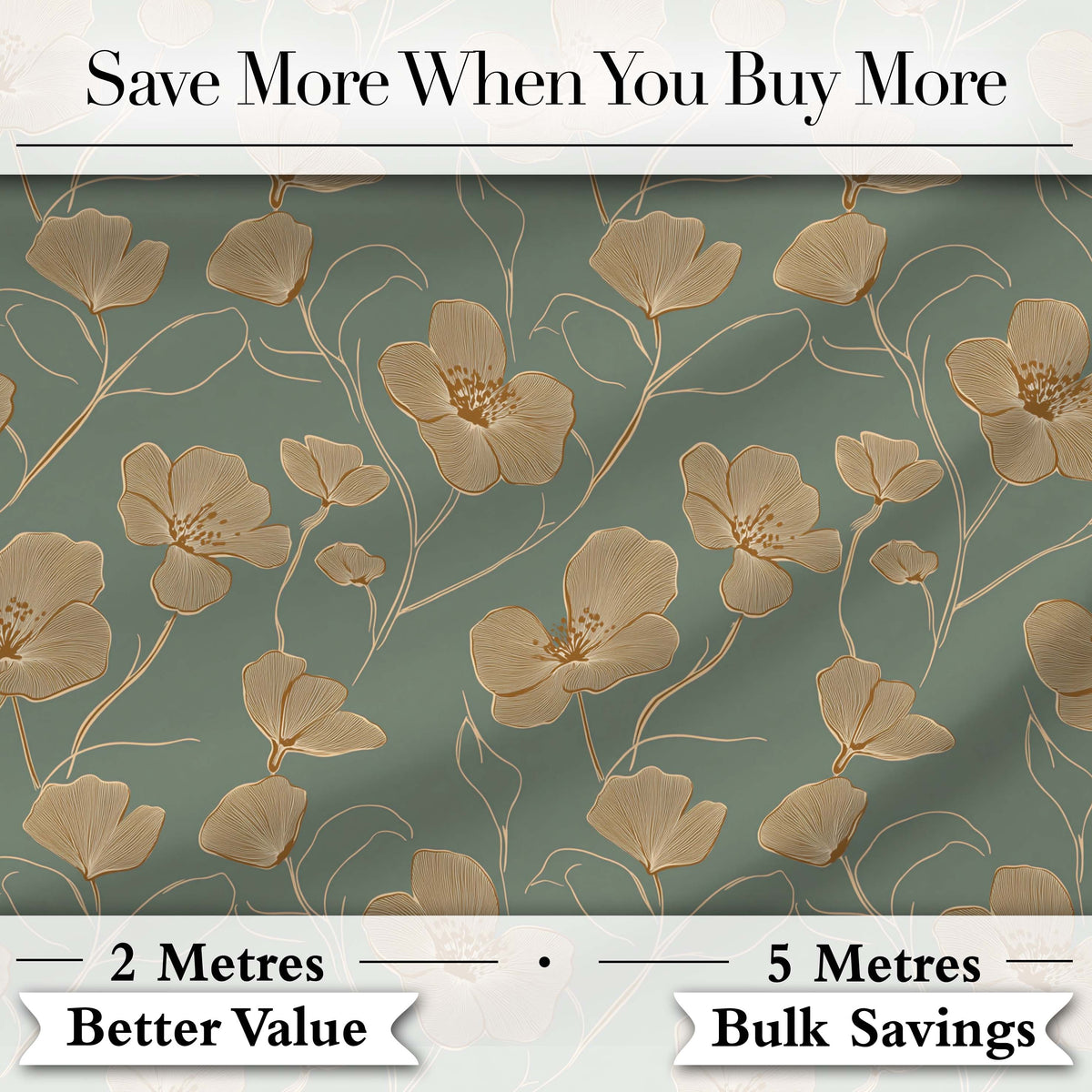 Soft Sage Green Botanical Floral Pattern with Delicate Beige Flowers Seamless Digital Print Fabric by the Metre UK Sewing Quilting Textile