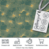 Artistic Teal Floral Outline Pattern with Large Gold Detailed Blossoms Seamless Digital Print Fabric by the Metre UK Sewing Quilting Textile